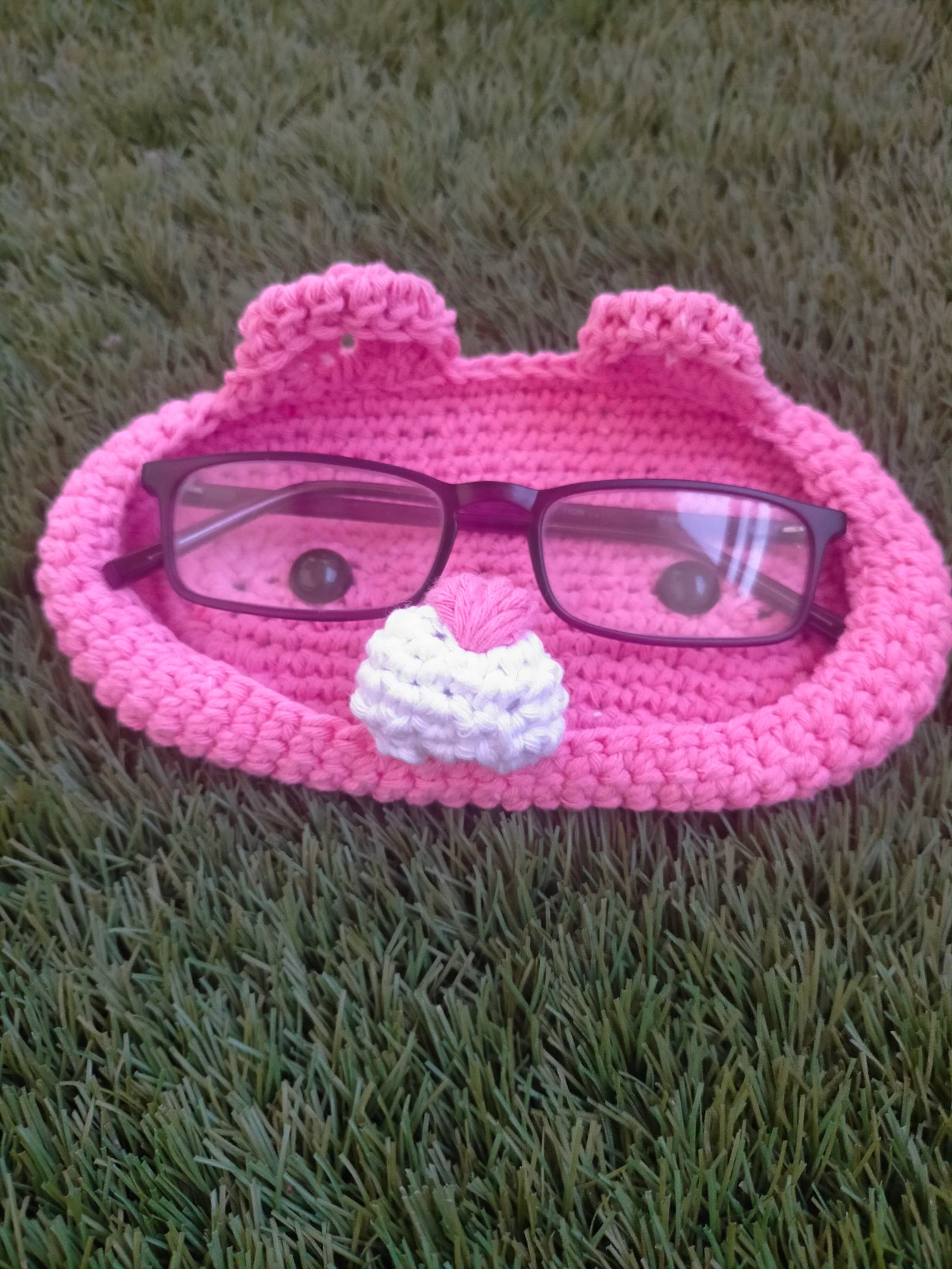 Hándmade Crochet Bear Glasses Case Pink Cute Eyewear Holder